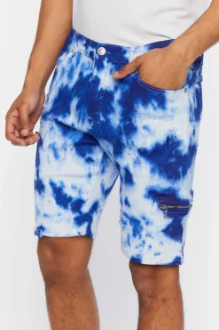 Distressed Tie-Dye Denim Shorts