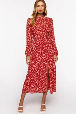 Ditsy Floral Print Open-Back Midi Dress