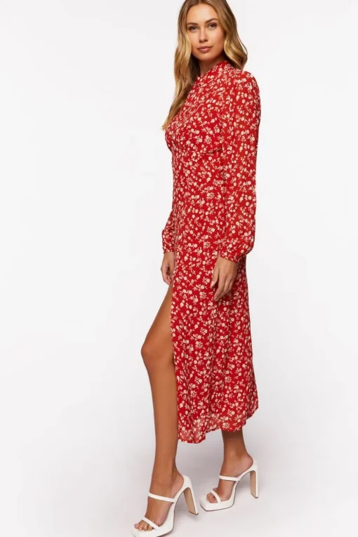 Ditsy Floral Print Open-Back Midi Dress