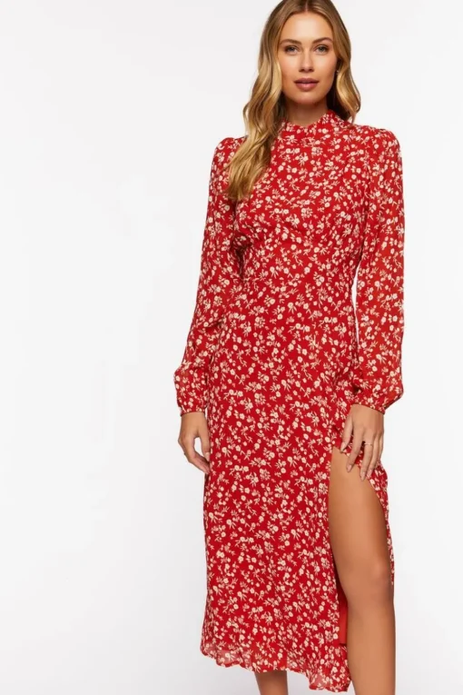 Ditsy Floral Print Open-Back Midi Dress