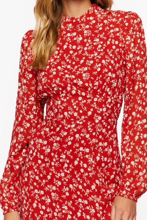 Ditsy Floral Print Open-Back Midi Dress