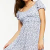 Ditsy Floral Puff-Sleeve Mini Dress