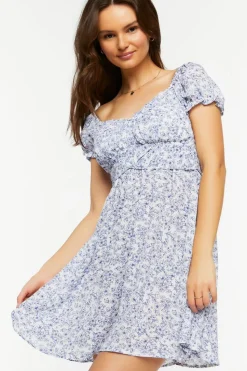 Ditsy Floral Puff-Sleeve Mini Dress