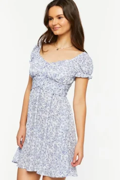 Ditsy Floral Puff-Sleeve Mini Dress