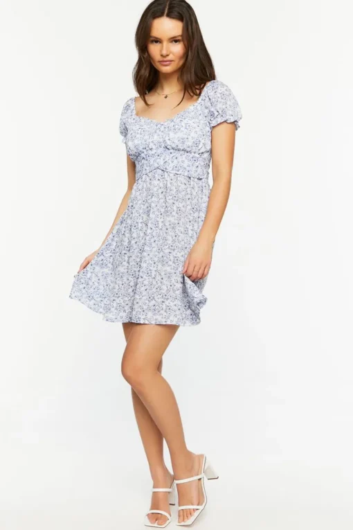 Ditsy Floral Puff-Sleeve Mini Dress