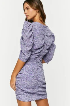 Ditsy Floral Ruched Puff-Sleeve Dress