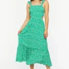 Ditsy Floral Ruffled Cutout Midi Dress