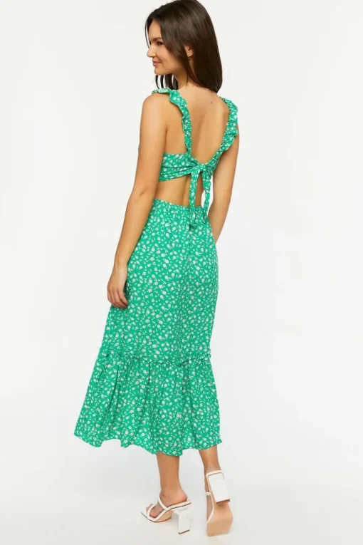 Ditsy Floral Ruffled Cutout Midi Dress