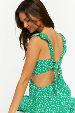 Ditsy Floral Ruffled Cutout Midi Dress
