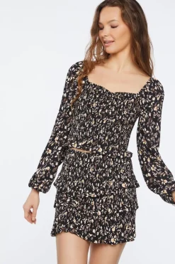 Ditsy Floral Smocked Ruffled Skirt