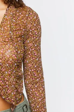 Ditsy Floral Tie-Front Mesh Top