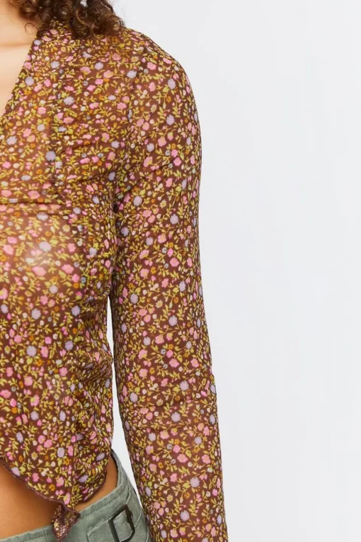 Ditsy Floral Tie-Front Mesh Top