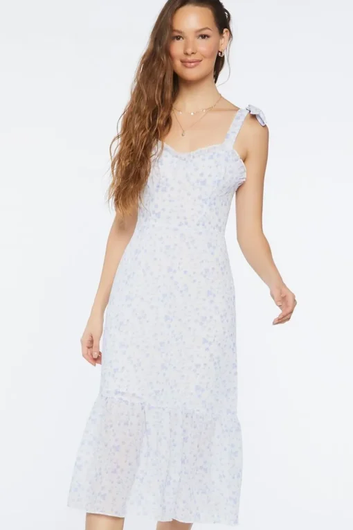 Ditsy Floral Tie-Strap Midi Dress