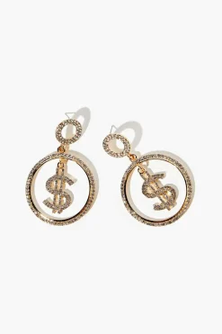 Dollar Sign Drop Hoop Earrings