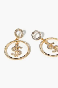 Dollar Sign Drop Hoop Earrings