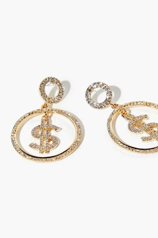 Dollar Sign Drop Hoop Earrings