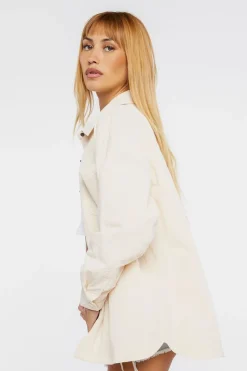 Dolphin-Hem Buttoned Shacket