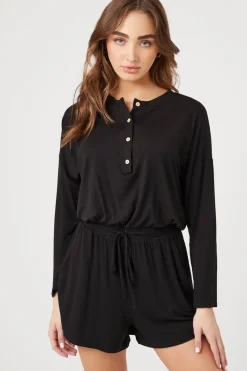 Drawstring Button-Front Romper