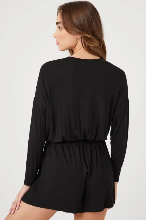 Drawstring Button-Front Romper