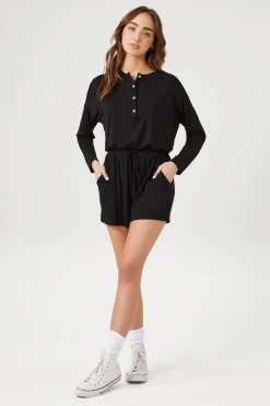 Drawstring Button-Front Romper