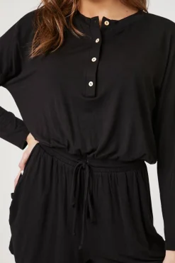 Drawstring Button-Front Romper