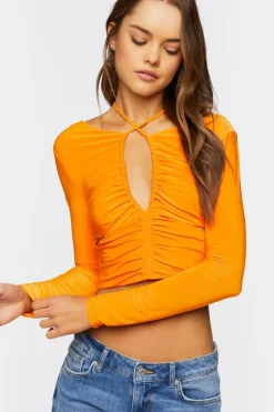 Drawstring Halter Cutout Crop Top