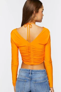 Drawstring Halter Cutout Crop Top