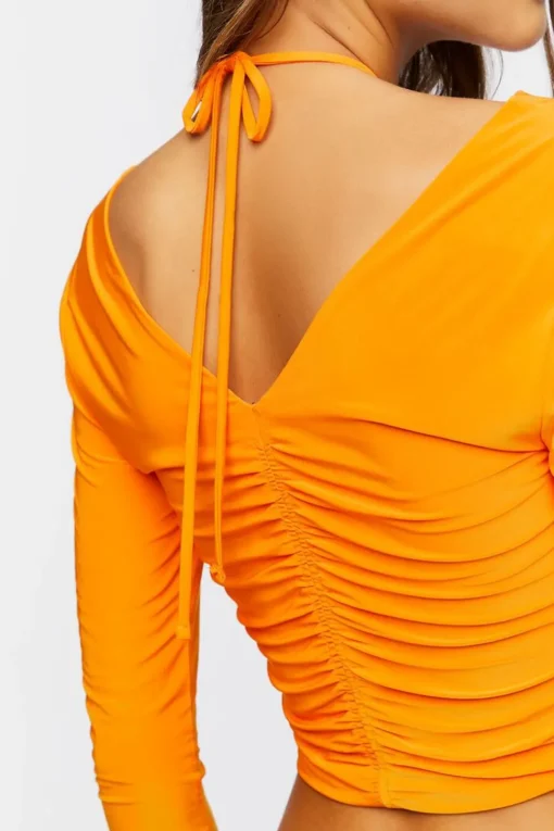 Drawstring Halter Cutout Crop Top