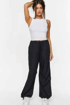 Drawstring Low-Rise Parachute Pants