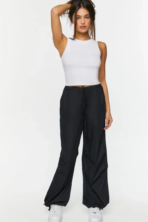Drawstring Low-Rise Parachute Pants