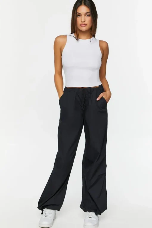 Drawstring Low-Rise Parachute Pants