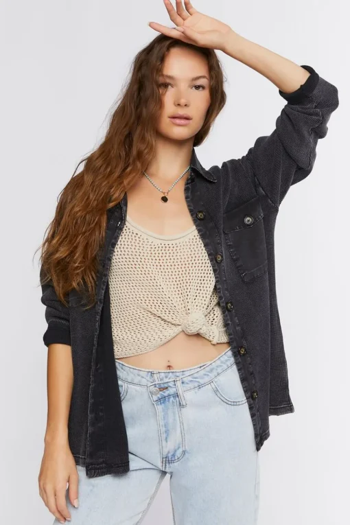 Drop-Sleeve Button-Up Shacket