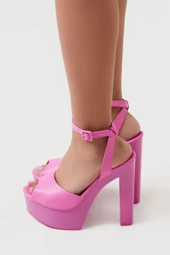 Dual Leather Open-Toe Block Heels