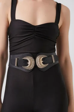Dual-Buckle Faux Leather Belt
