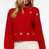 Embroidered Floral Cable Knit Sweater