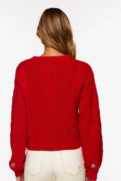 Embroidered Floral Cable Knit Sweater
