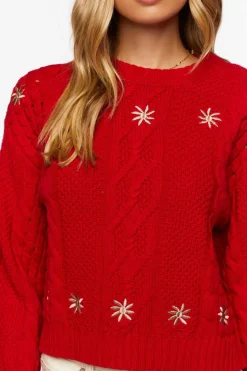 Embroidered Floral Cable Knit Sweater