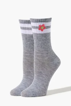 Embroidered Floral Crew Socks