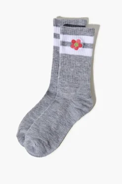 Embroidered Floral Crew Socks