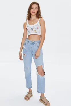 Embroidered Floral Crochet Crop Top