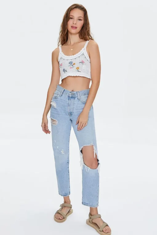 Embroidered Floral Crochet Crop Top