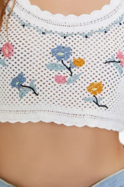 Embroidered Floral Crochet Crop Top
