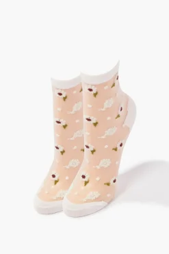 Embroidered Floral Mesh Crew Socks