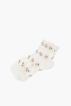 Embroidered Floral Mesh Crew Socks