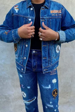 Embroidered Peace Denim Jacket