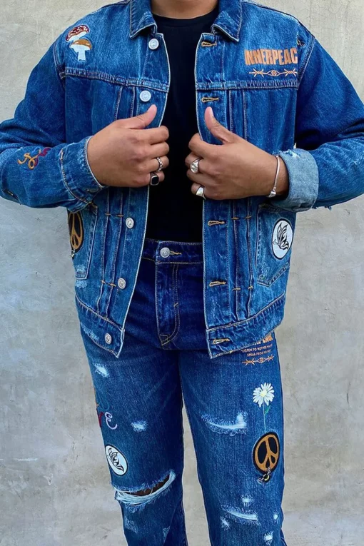 Embroidered Peace Denim Jacket