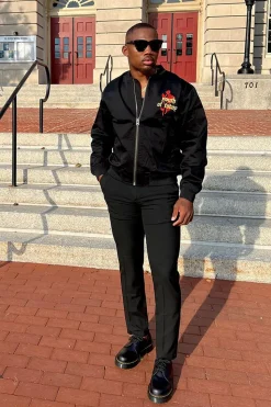 Embroidered Rose Bomber Jacket