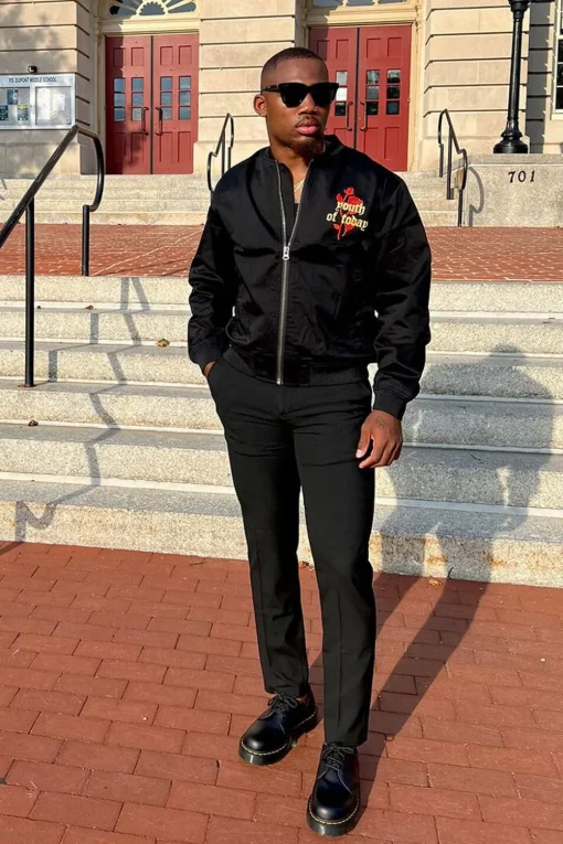 Embroidered Rose Bomber Jacket
