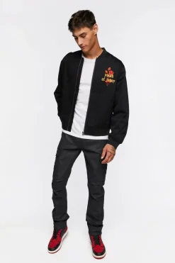 Embroidered Rose Bomber Jacket