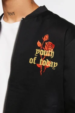 Embroidered Rose Bomber Jacket